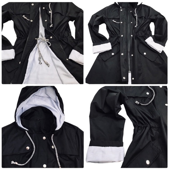 Women’s Front Zipper + Snaps Hooded Rain Jacket Fully Lined Black Size L… - Picture 2 of 16